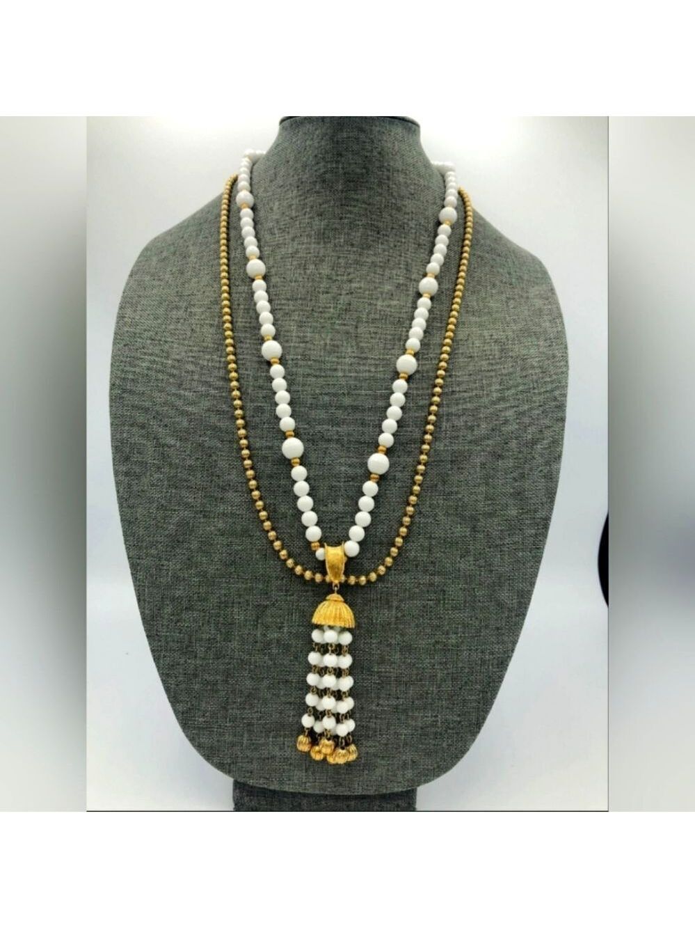 Coro Gold Tassel Lucite with Attached Goldtone Beaded Necklace 30" Rare Vtg